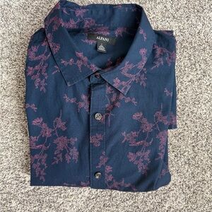 Alfani Men's Dark Blue and Magenta Patterned Shirt